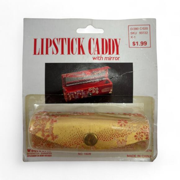 Vintage Woolworth Lipstick Caddy with Mirror Gold & Red Floral – New in Package - Picture 1 of 5